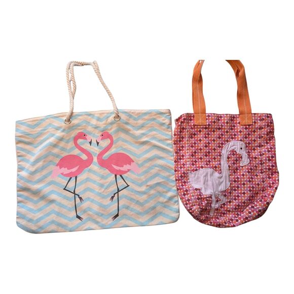 Unbranded Handbags - Pink Flamingo Totes Lot Of 2 Beach Pool Casual Colorful Summer Fun Bags